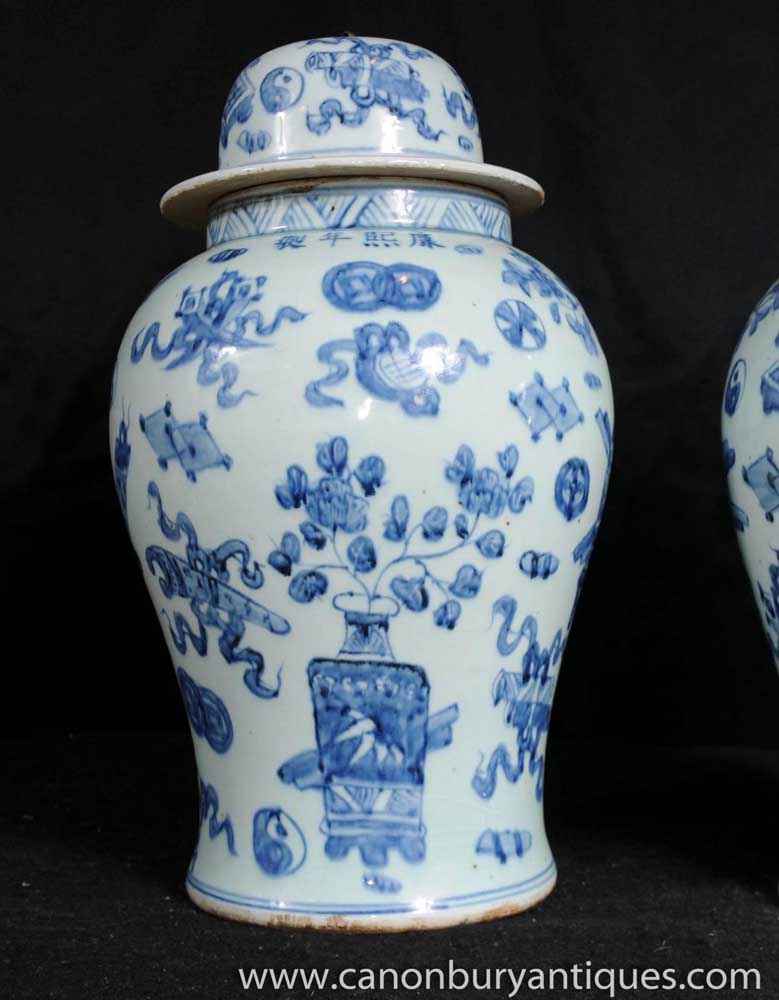 Chinese Wanli Blue White Porcelain Urns Jars Vases Pottery